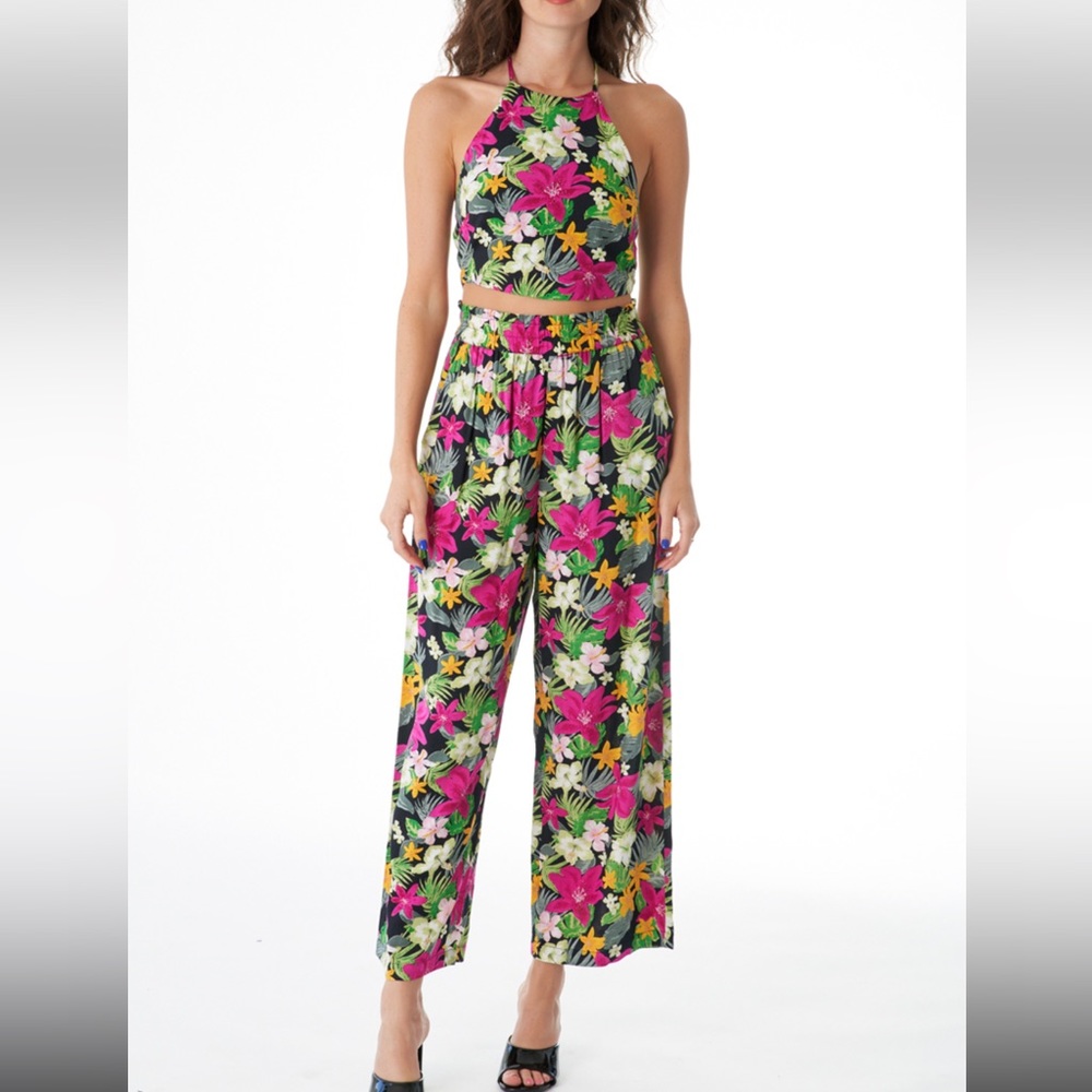 2pc Set: Halter Neck Tropical Floral 2pc Set
